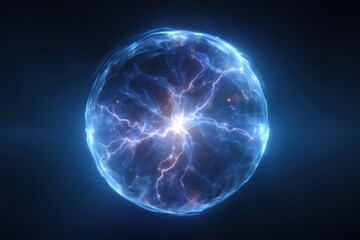 Obraz premium Radiant Plasma Sphere: A Vivid Energy Scene with Electric Blue Lightning and Abstract Glow