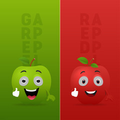 Red and green apples smile and give a realistic thumbs up