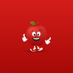 red apple smiles and gives a thumbs up on red background