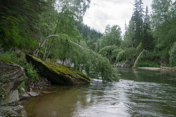 A river runs through a canyon in the mountains	
