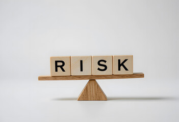 Balancing Risk Concept with Wooden Blocks on a Simple Scale