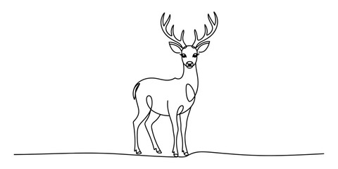 A continuous line drawing illustration of a standing deer with large antlers on a white background Vector, illustration