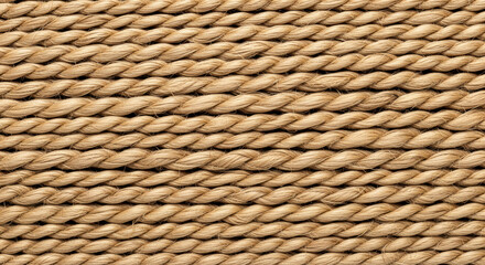 Closeup of natural brown rope texture with braided fiber pattern and coarse woven surface for rustic home decor and crafts