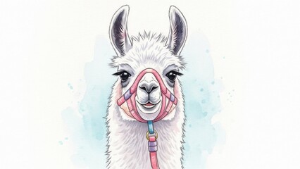 Naklejka premium Llama with Face Mask Illustration
