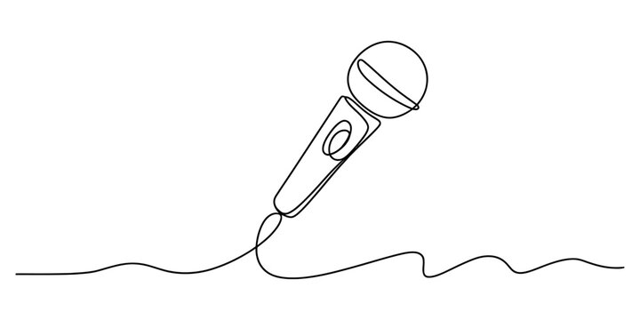 One continuous line drawing of a microphone creating an abstract sound wave on white background Vector, illustration