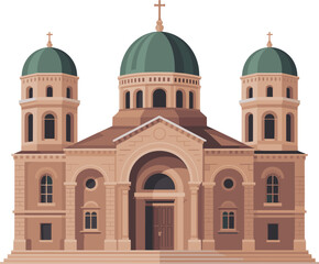Historic Cathedral with Domed Towers Vector Illustration