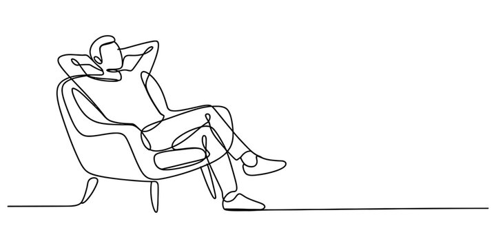 Continuous line drawing of a person relaxing comfortably in a chair Vector, illustration