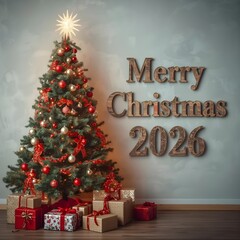 Obraz premium Christmas tree with presents isolated on white background