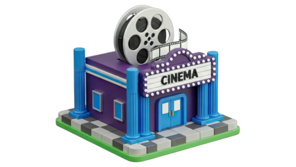 Cinema Building with Film Reel: Entertainment Concept