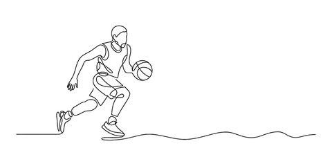 Continuous line art illustration of a dynamic basketball player dribbling the ball Vector, illustration © Creative_Oneline
