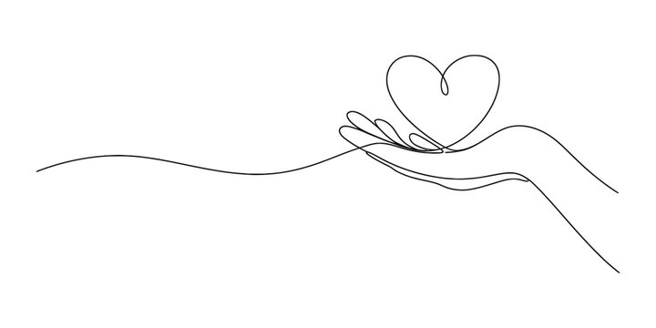 Continuous line drawing of a hand holding a heart Vector, illustration