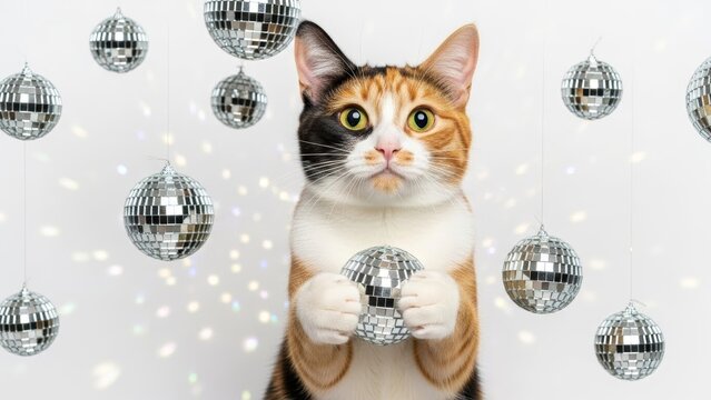Cat with a Mirrored Disco Ball