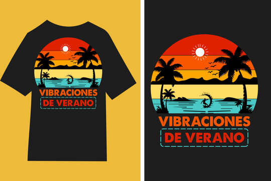 Vibraciones de verano-Dise&ntilde;o de camisetas, frases, carteles, tazas y tipograf&iacute;a creativa