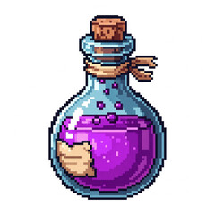 Naklejka premium Retro pixel art mysterious purple potion icon