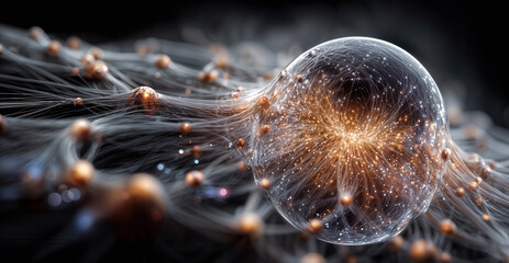 Agentic AI Orchestrator sphere unifying tangled multicolored network wires and glowing nodes into a single traceable digital web ultra detailed dark background