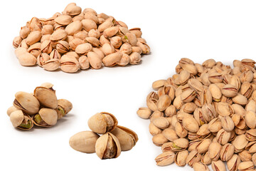 Tasty pistachios isolated on a white background.