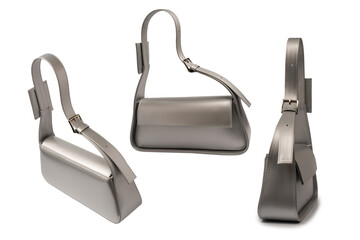 Silver women leather bag isolated on a white background.