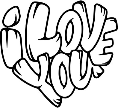 I Love You Text in Heart Shape, Romantic Bubbly Lettering for Valentine's Day Design.