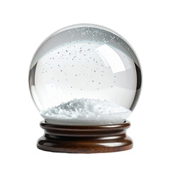 Empty Snow Globe with White Snow on Wooden Base Isolated on Black