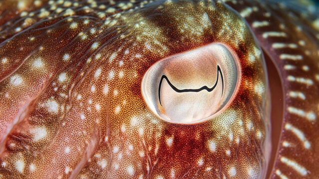 Mesmerizing Cuttlefish Eye with Unique Pupil and Skin Texture