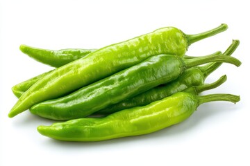 Obraz premium Vibrant Isolated Green Sweet Peppers on a Clean White Background for Fresh Produce Showcase