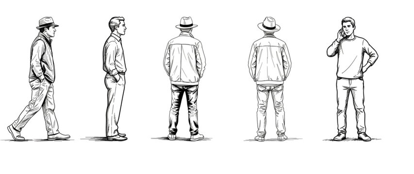 Modern architectural people pack in hand-drawn CAD sketch style. Versatile entourage figures for diagrams, maps, and presentations.