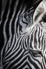 Zebra, equus quagga, closeup of partial face and eye.