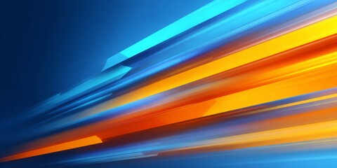 Diagonal bands of bright cyan and deep orange streaks traverse a dark blue background with a sense of rapid motion.