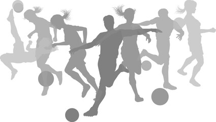 Soccer football player male and female silhouette outlines men and women group