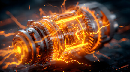 The mechanical world intertwined with gears and lightning