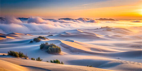 Fototapeta premium Waves of sand and clouds at sunrise in a desert landscape