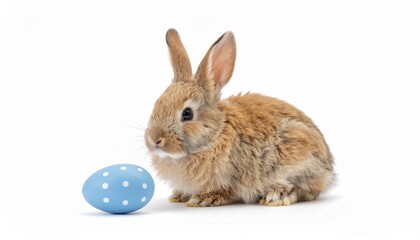 Cute bunny,rabbit with polka dot colorful easter egg for spring and easter day on isolated white background