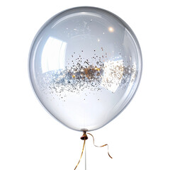 Transparent Balloon filled with Shimmering Silver and Gold Glitter, tied with elegant metallic ribbons, isolated for festive and celebratory designs.. PNG Clipart Transparent