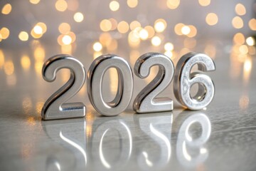 Gleaming Silver Numerals Reflecting Lights Symbolizing New Beginnings