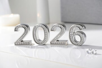 Glistening numerals with sparkling jewel accents displayed on a reflective surface