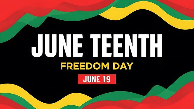 Juneteenth Freedom Day Celebration Honoring African American Heritage and Emancipation with Bold Typography and Red Green and Yellow Color Scheme