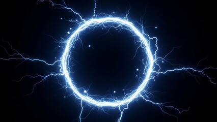 Electric blue ring of lightning on black background electricity energy