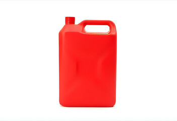 Red plastic gasoline can for fuel storage isolated product image