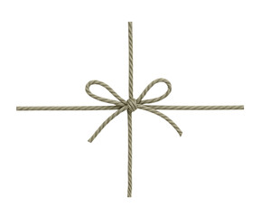 Natural twine tied in a simple bow, isolated on transparent background