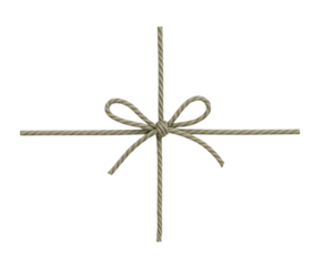 Natural twine tied in a simple bow, isolated on transparent background