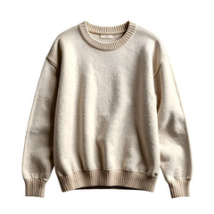 Soft Beige Crewneck Sweatshirt with Ribbed Details, Isolated Flat Lay for Product Display. Transparent Isolated Element PNG