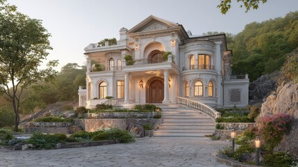 Spacious Modern Villa Design for Country Living with Expansive Gardens and Grand Entrance