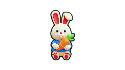 Cute Cartoon Bunny Holding Carrot on White Background