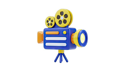 3D Cartoon Film Camera on White Background
