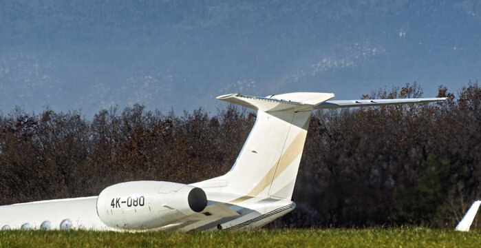 Geneva, Switzerland - november 29, 2025 : sign and logo on sign and logo on an  Gulfstream G550 of ASG Business Aviation on the runway of Geneva Airport