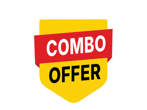 Combo offer promotional badge with red ribbon and yellow shield vector illustration