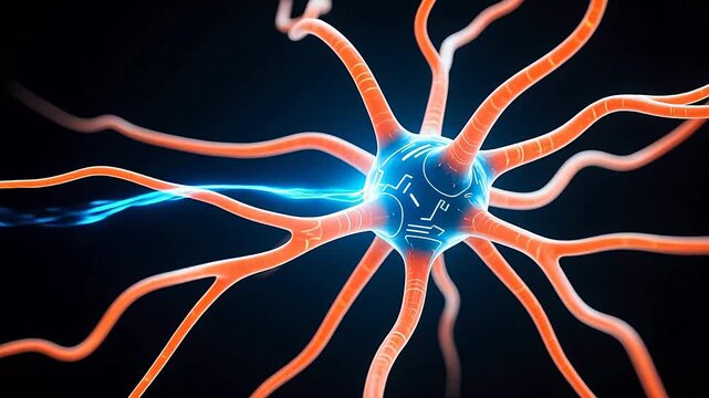 BlueCellwithOrangeFilopodiaonBlackBackground