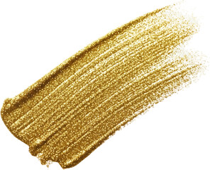 A vibrant gold shimmer swatch spreads smoothly across a white surface, featuring a glossy finish perfect for enhancing beauty looks and adding sparkle to any makeup routine.