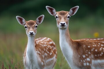 Two fallow deer, close-up, facing forward