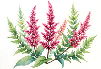 A detailed illustration depicts pink flowering plants with slender green leaves. The arrangement highlights the intricate features of the flowers and foliage, celebrating nature's colors.